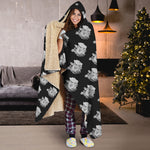 Monochrome Rose Pattern Print Hooded Blanket