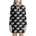 Monochrome Rose Pattern Print Pullover Hoodie Dress