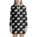 Monochrome Rose Pattern Print Hoodie Dress
