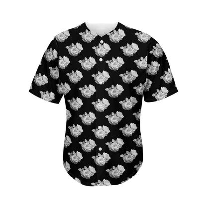 Monochrome Rose Pattern Print Men's Baseball Jersey