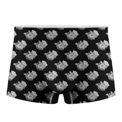 Monochrome Rose Pattern Print Men's Boxer Briefs