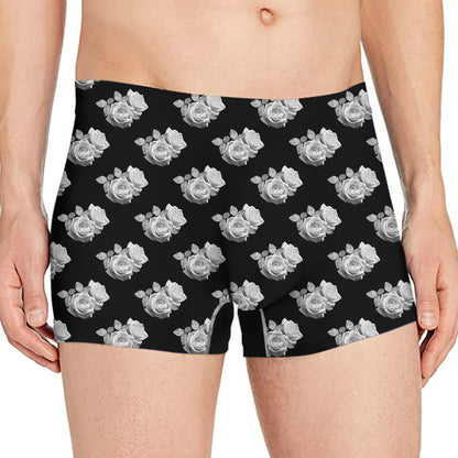 Monochrome Rose Pattern Print Men's Boxer Briefs