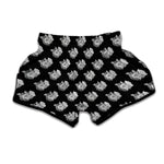 Monochrome Rose Pattern Print Muay Thai Boxing Shorts