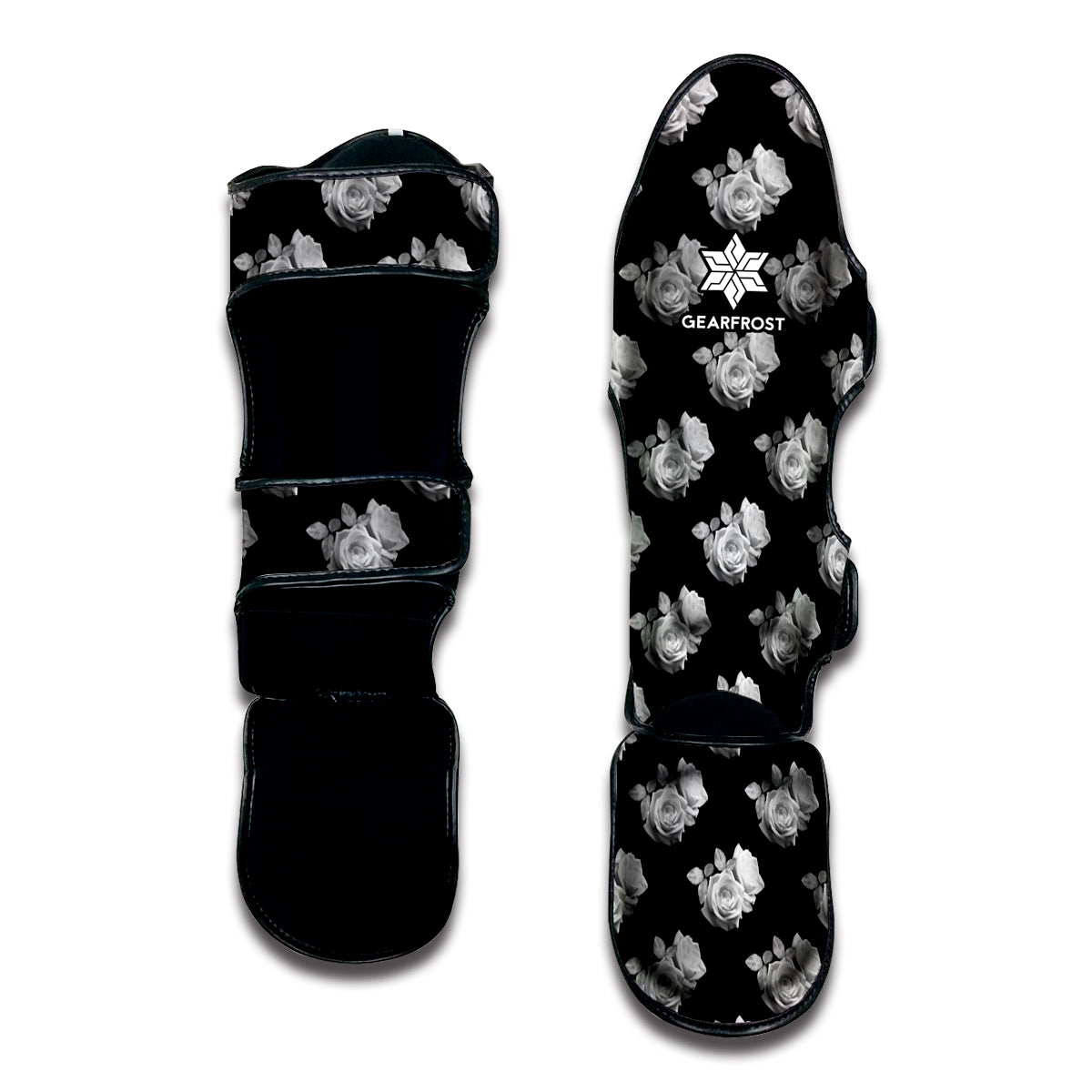 Monochrome Rose Pattern Print Muay Thai Shin Guard