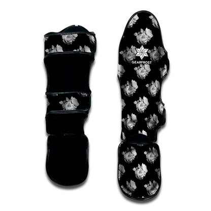 Monochrome Rose Pattern Print Muay Thai Shin Guard