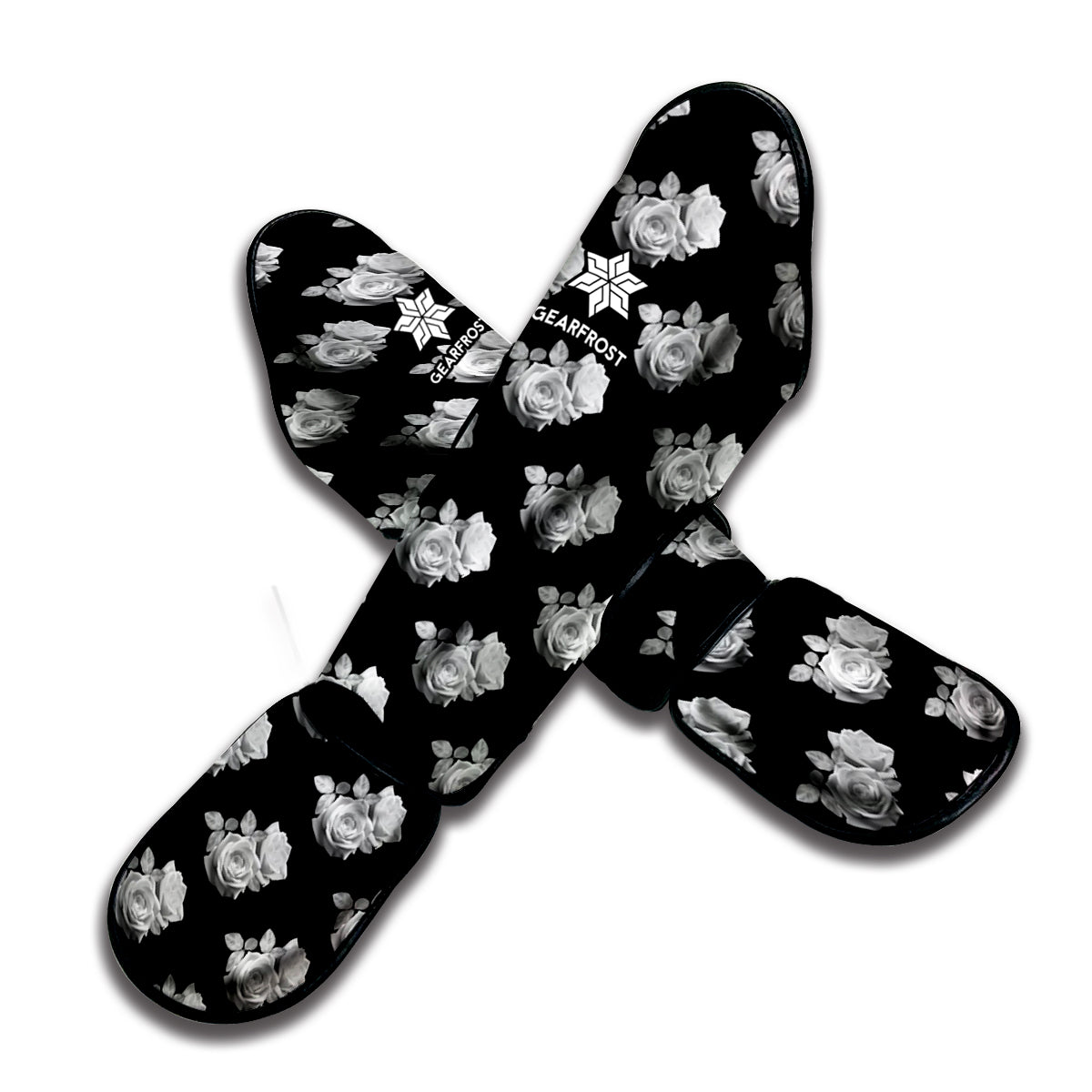 Monochrome Rose Pattern Print Muay Thai Shin Guard