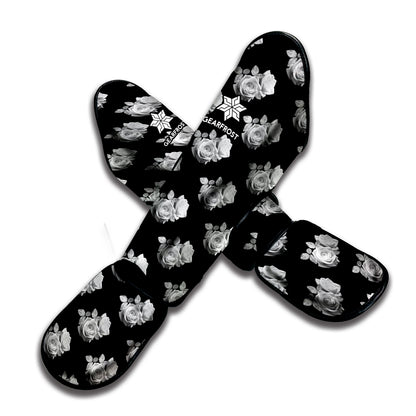 Monochrome Rose Pattern Print Muay Thai Shin Guard