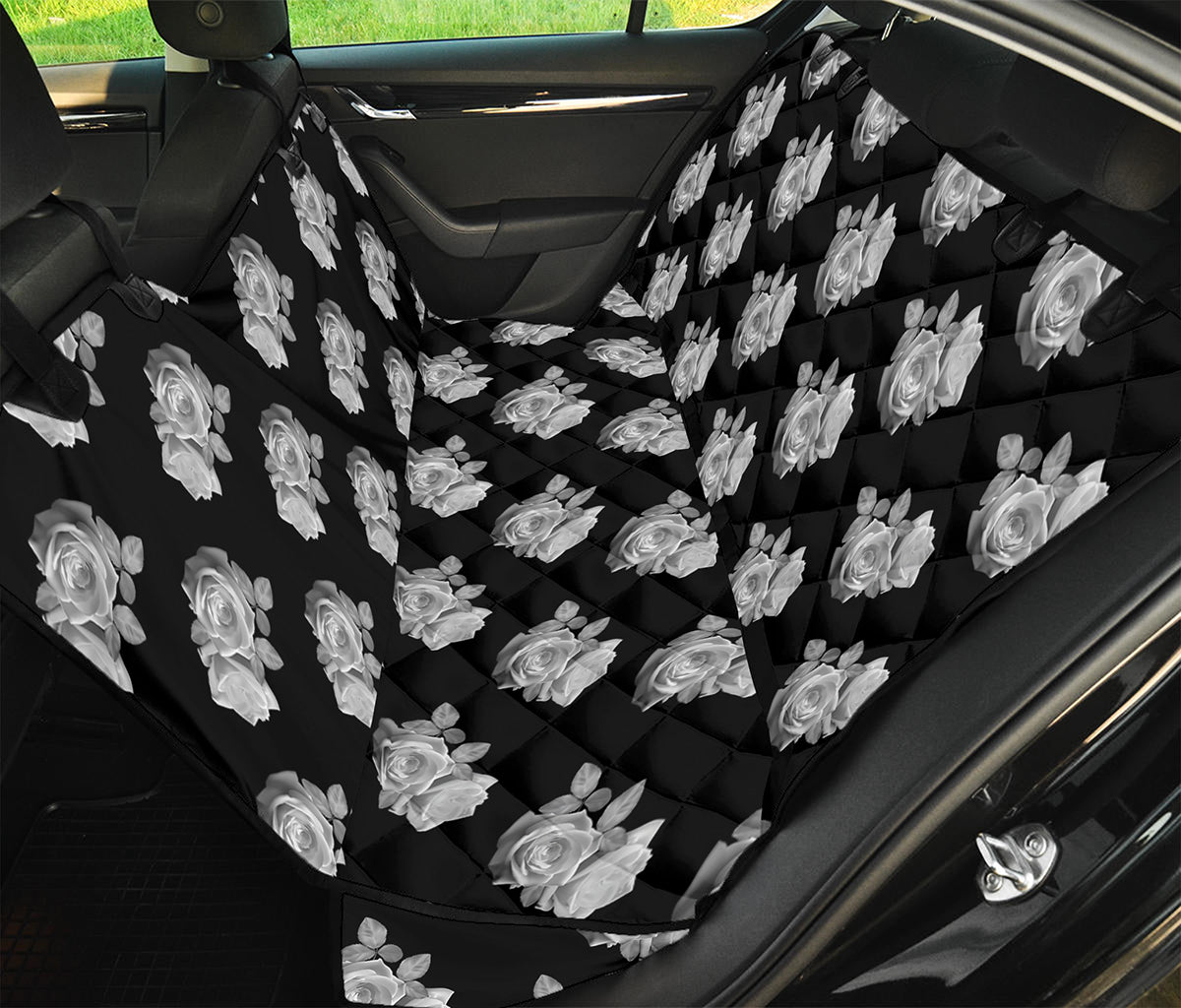 Monochrome Rose Pattern Print Pet Car Back Seat Cover