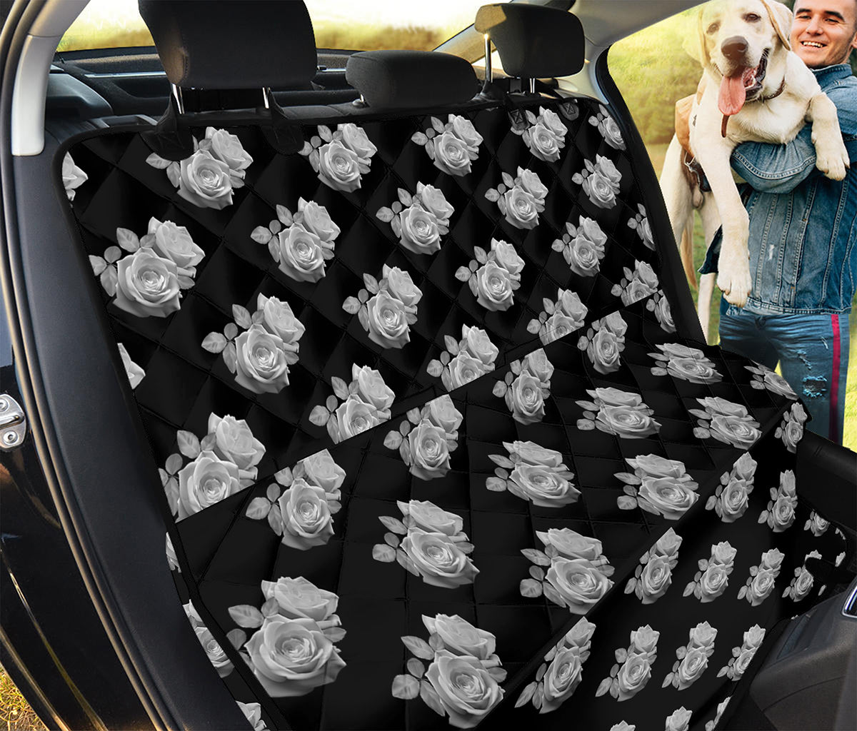 Monochrome Rose Pattern Print Pet Car Back Seat Cover