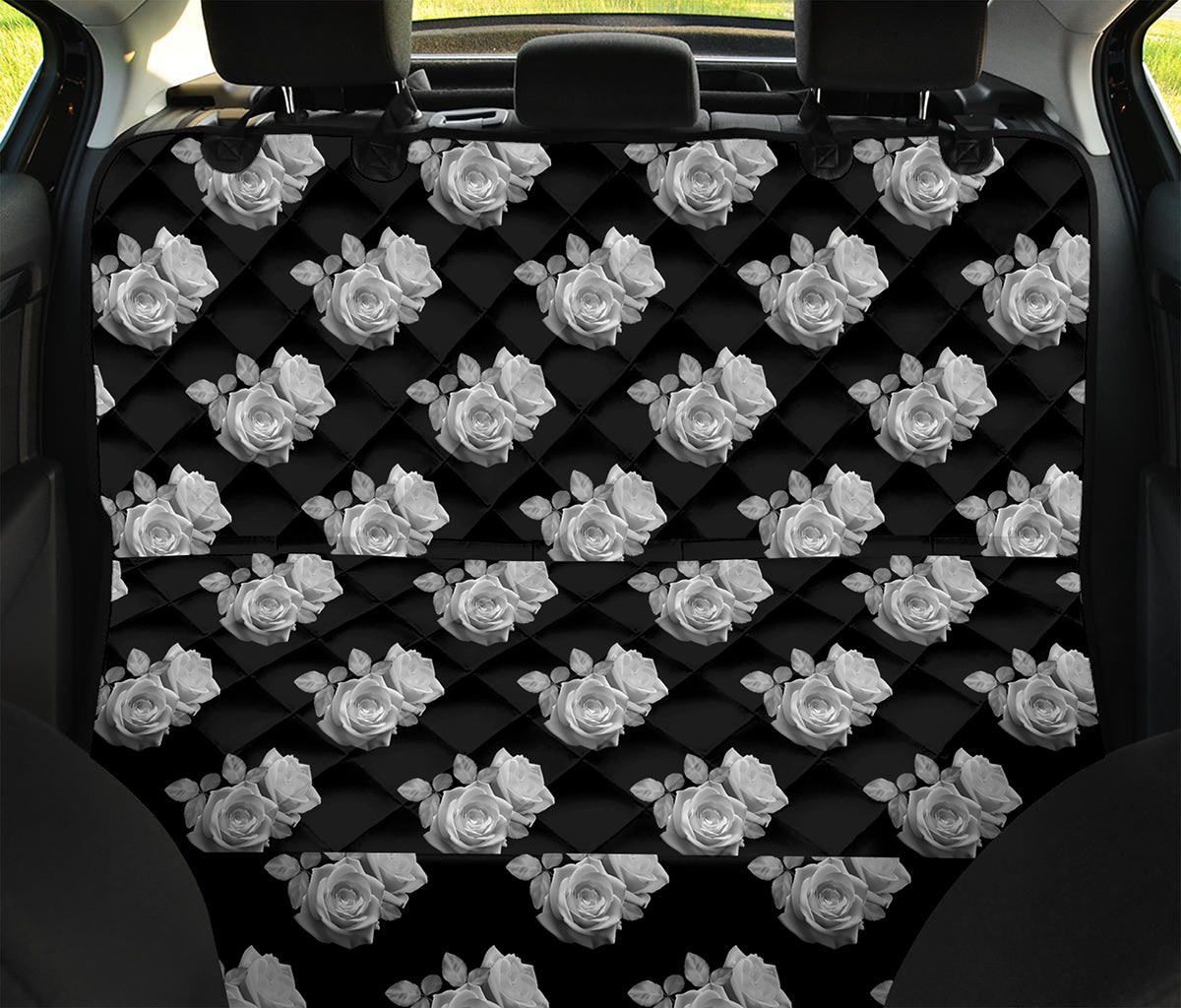 Monochrome Rose Pattern Print Pet Car Back Seat Cover