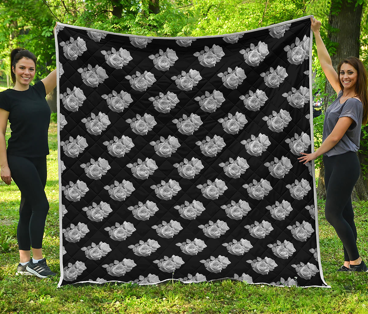 Monochrome Rose Pattern Print Quilt