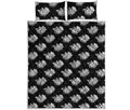Monochrome Rose Pattern Print Quilt Bed Set