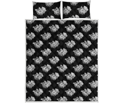 Monochrome Rose Pattern Print Quilt Bed Set