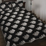 Monochrome Rose Pattern Print Quilt Bed Set