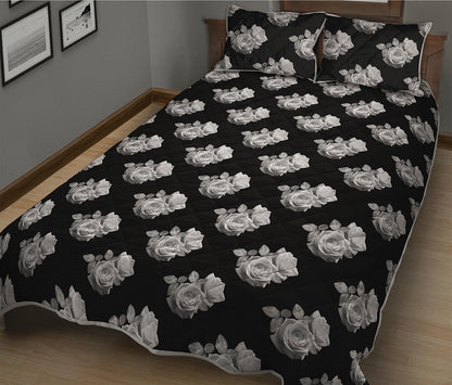 Monochrome Rose Pattern Print Quilt Bed Set