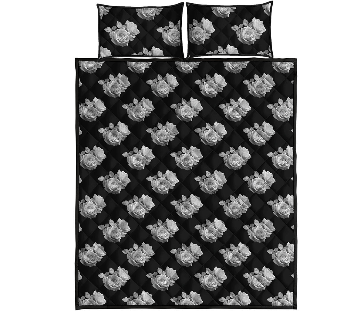 Monochrome Rose Pattern Print Quilt Bed Set