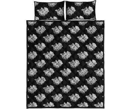 Monochrome Rose Pattern Print Quilt Bed Set