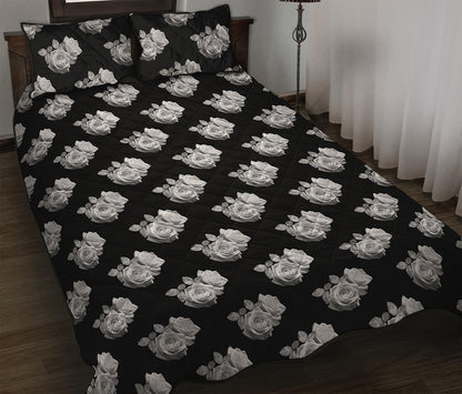 Monochrome Rose Pattern Print Quilt Bed Set