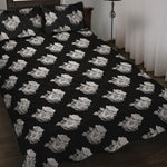 Monochrome Rose Pattern Print Quilt Bed Set