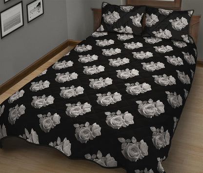 Monochrome Rose Pattern Print Quilt Bed Set