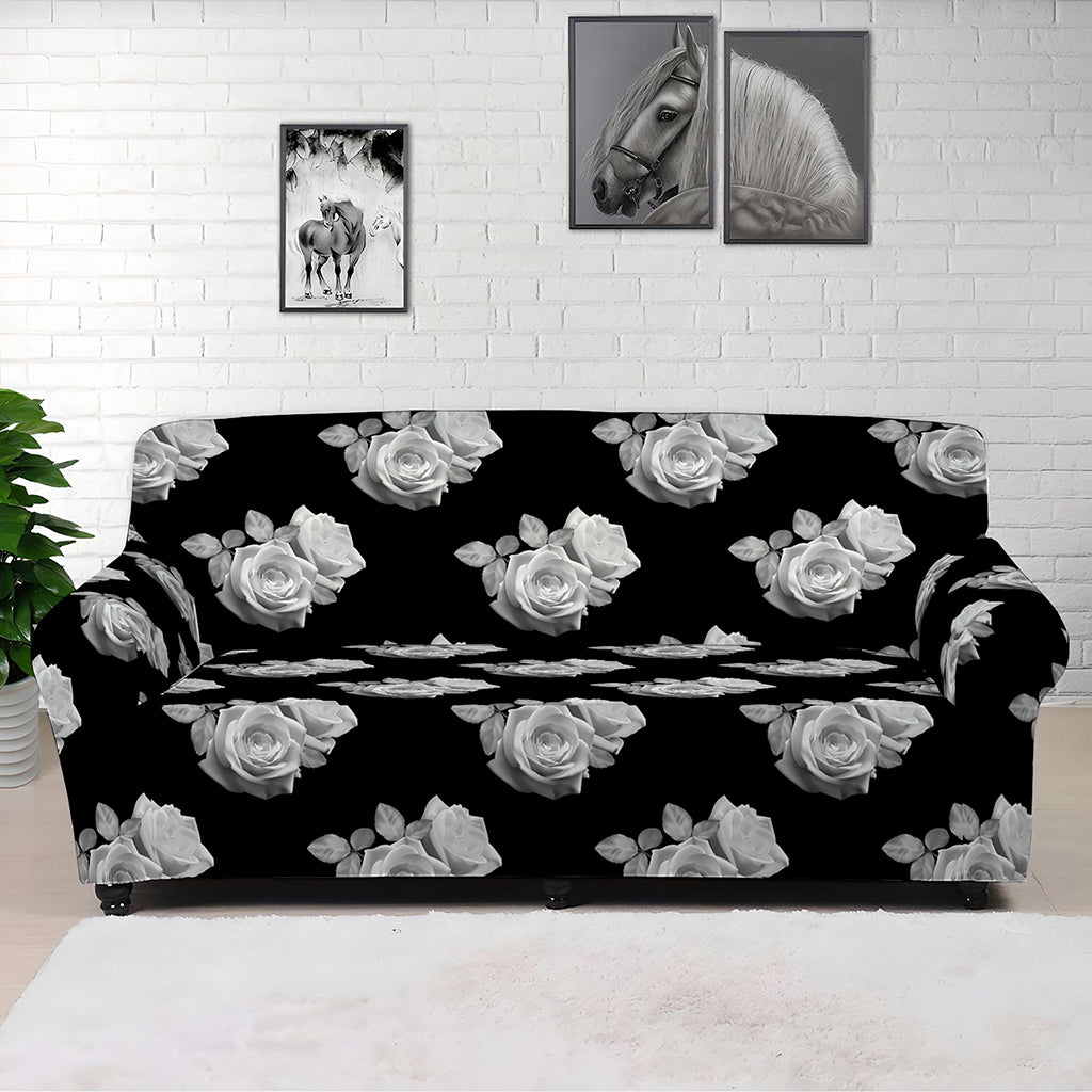 Monochrome Rose Pattern Print Sofa Cover