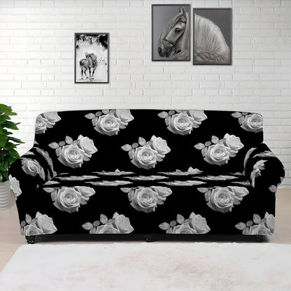 Monochrome Rose Pattern Print Sofa Cover