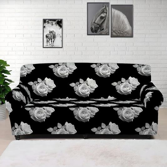 Monochrome Rose Pattern Print Sofa Cover