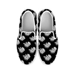 Monochrome Rose Pattern Print White Slip On Shoes