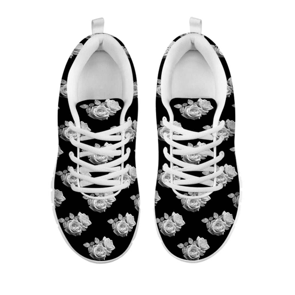 Monochrome Rose Pattern Print White Sneakers