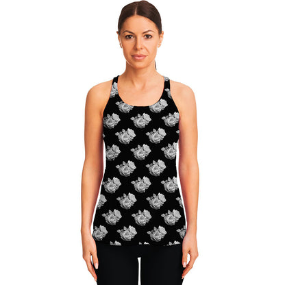 Monochrome Rose Pattern Print Women's Racerback Tank Top