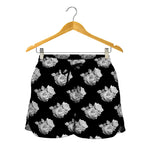 Monochrome Rose Pattern Print Women's Shorts