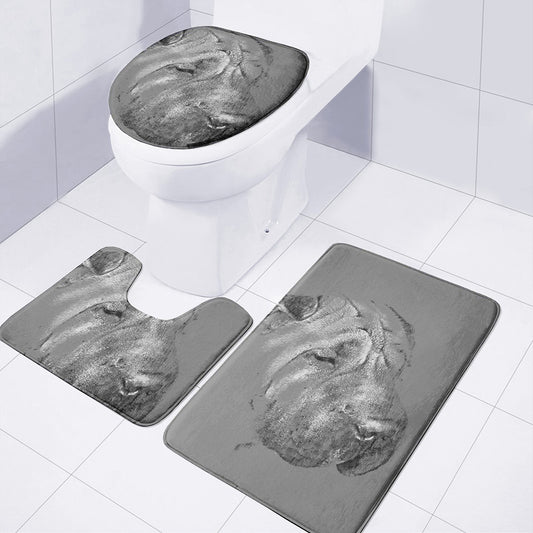 Monochrome Shar Pei Print 3 Piece Bath Mat Set