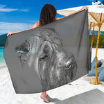Monochrome Shar Pei Print Beach Sarong Wrap