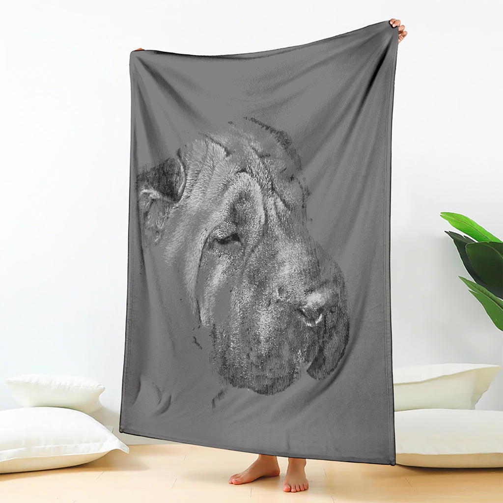 Monochrome Shar Pei Print Blanket