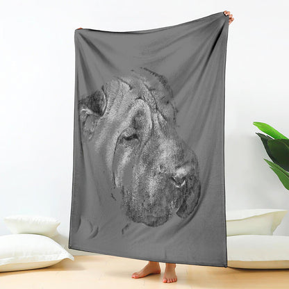 Monochrome Shar Pei Print Blanket