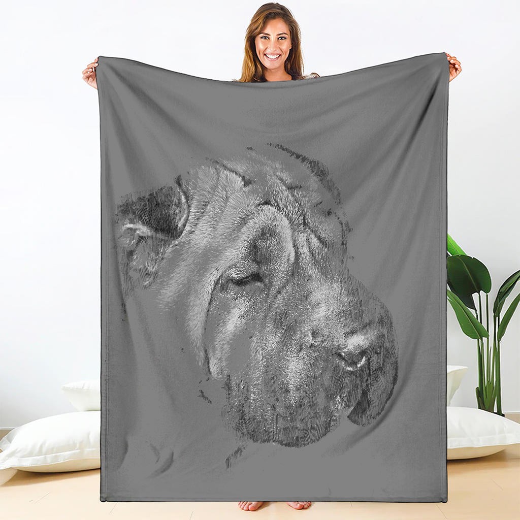 Monochrome Shar Pei Print Blanket