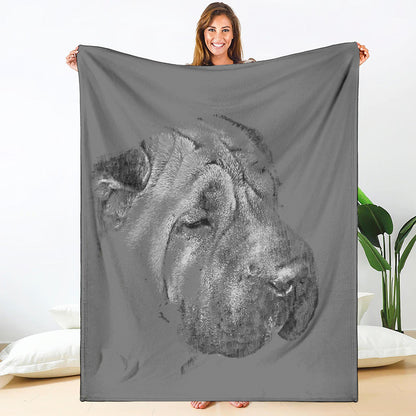 Monochrome Shar Pei Print Blanket