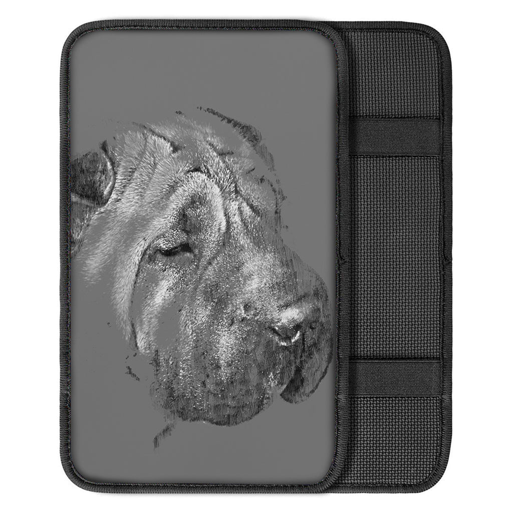 Monochrome Shar Pei Print Car Center Console Cover