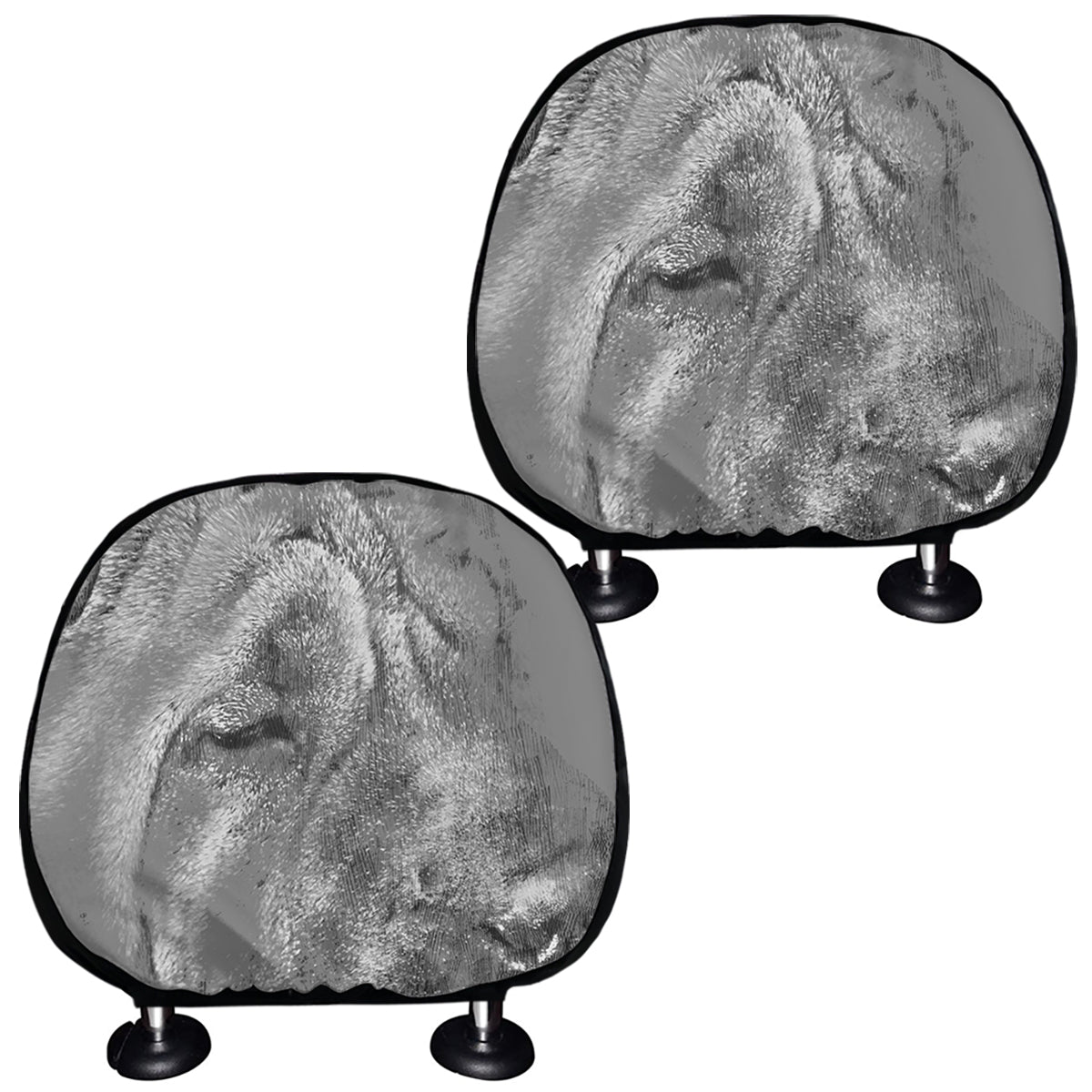Monochrome Shar Pei Print Car Headrest Covers