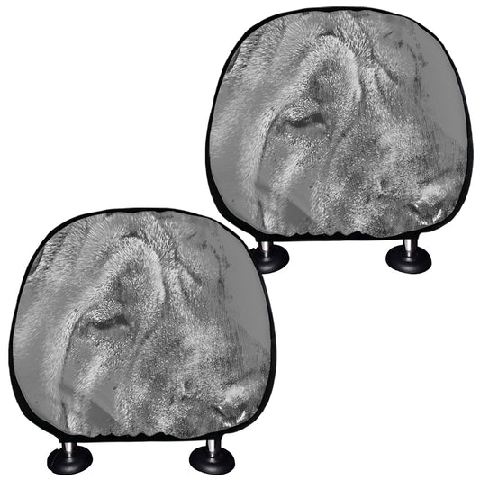 Monochrome Shar Pei Print Car Headrest Covers