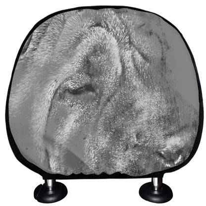 Monochrome Shar Pei Print Car Headrest Covers