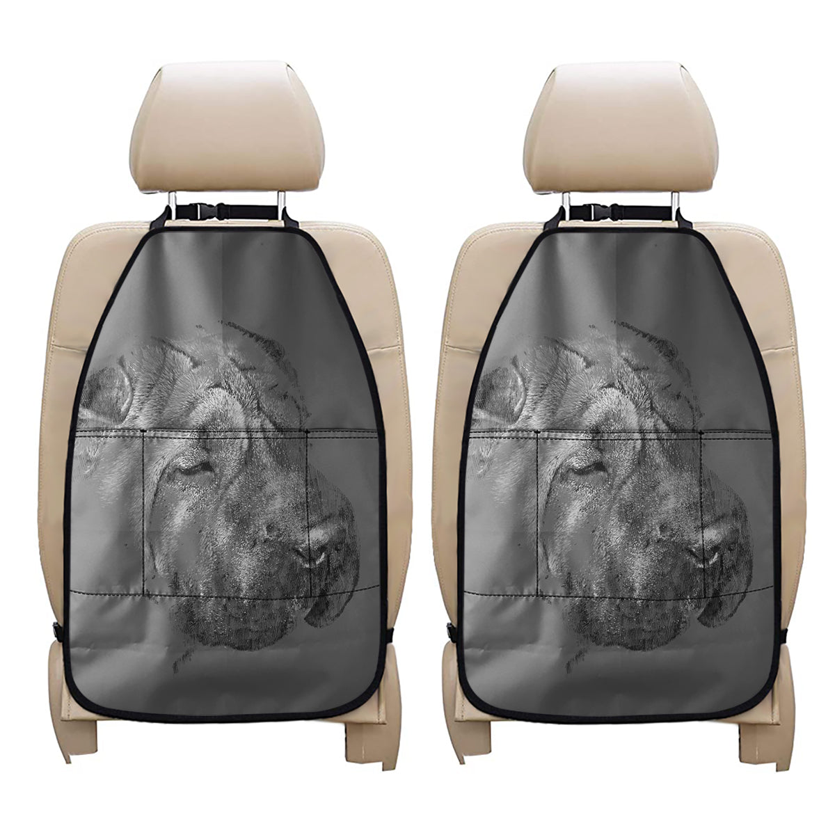 Monochrome Shar Pei Print Car Seat Organizers