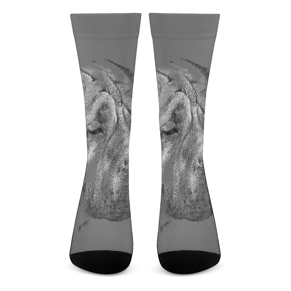 Monochrome Shar Pei Print Crew Socks