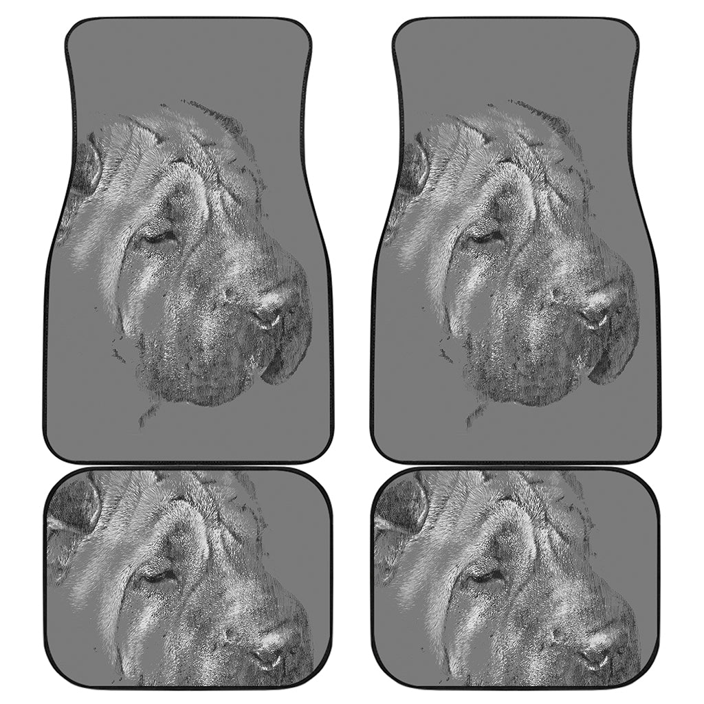 Monochrome Shar Pei Print Front and Back Car Floor Mats