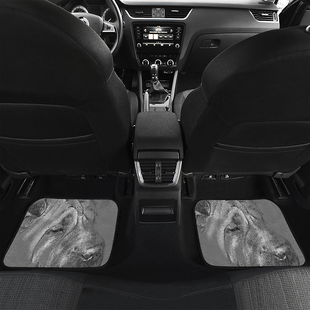 Monochrome Shar Pei Print Front and Back Car Floor Mats