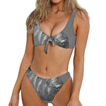 Monochrome Shar Pei Print Front Bow Tie Bikini
