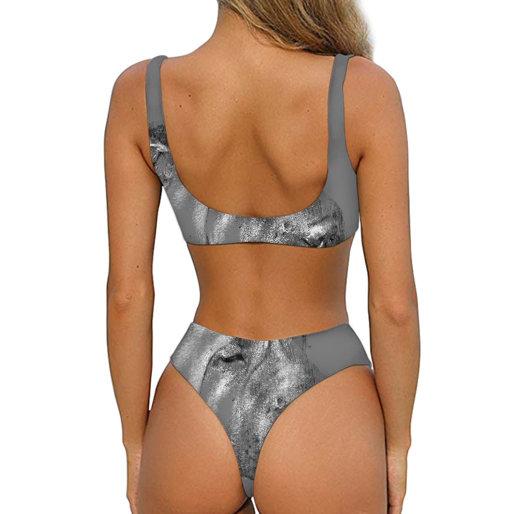 Monochrome Shar Pei Print Front Bow Tie Bikini