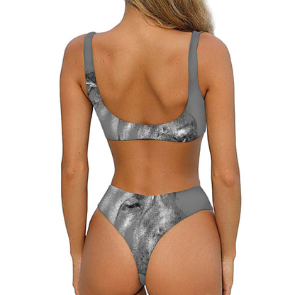 Monochrome Shar Pei Print Front Bow Tie Bikini