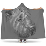 Monochrome Shar Pei Print Hooded Blanket