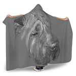 Monochrome Shar Pei Print Hooded Blanket